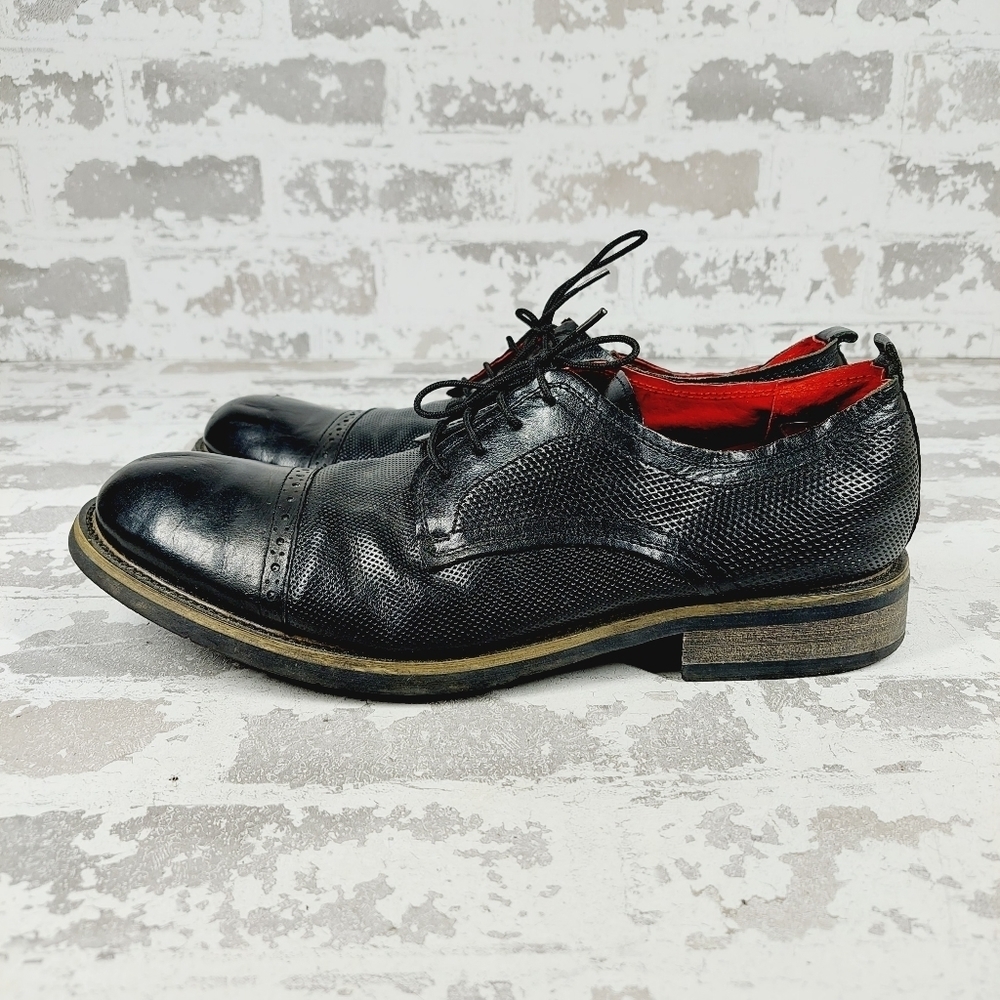 Steve Madden Lesko Men's Black Leather Lace Up Oxford Derby Dress Shoes F478